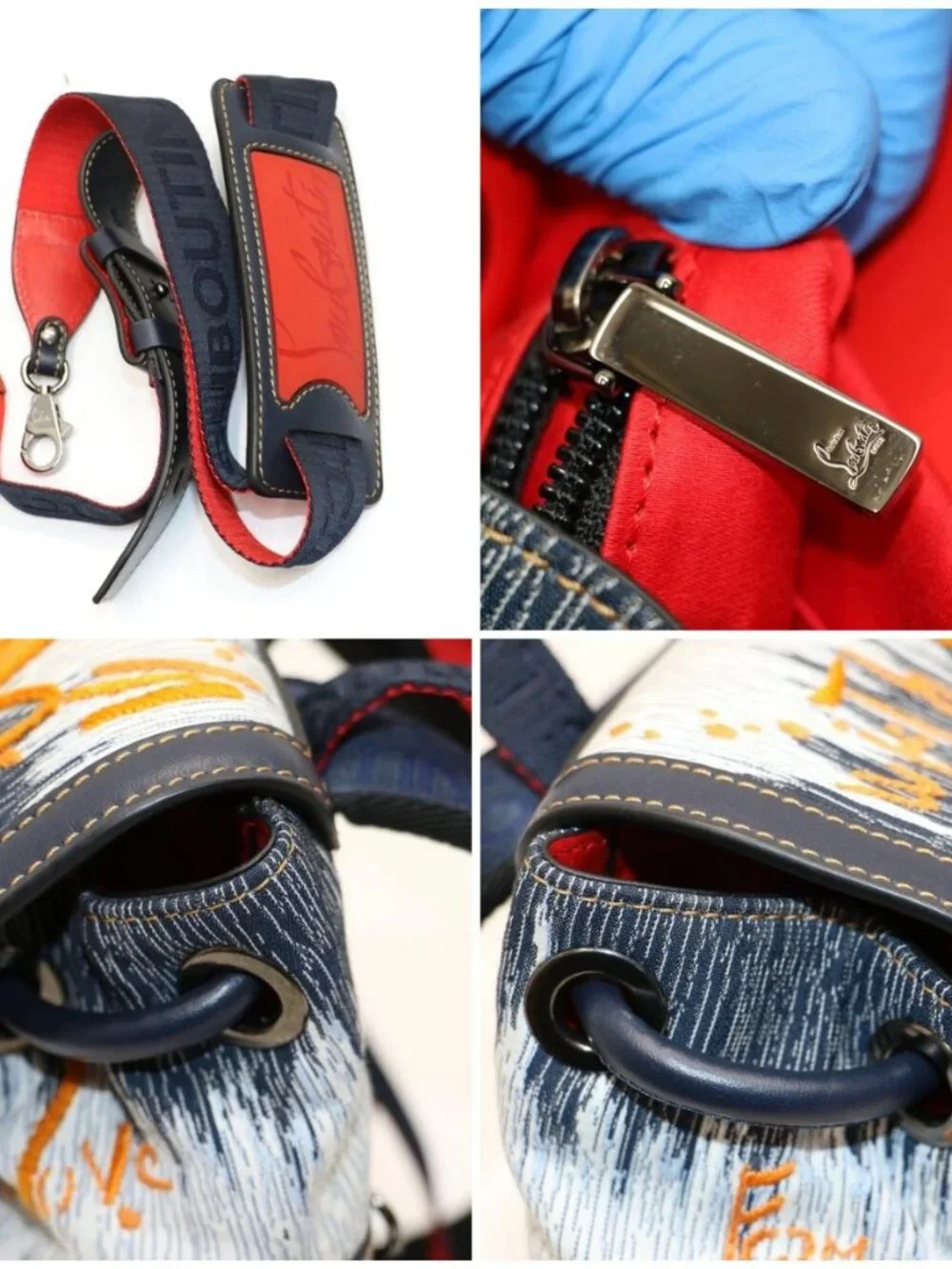 Christian Louboutin Explorafunk Small Denim Backpack - Orange/Navy